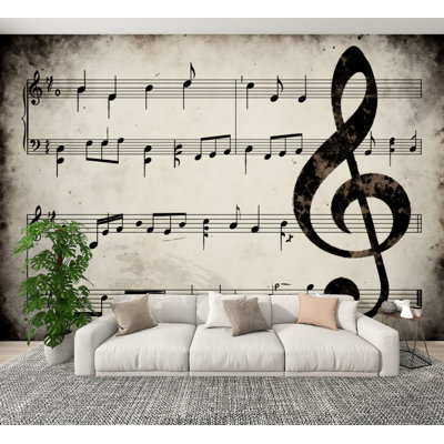 Papier peint à peler et coller, feuilles de papier peint rétro, texture grunge, notes de musique, papier peint amovible H 100 po x l 144 po, adhésif mural en PVC pour chambre à coucher, bureau à domicile