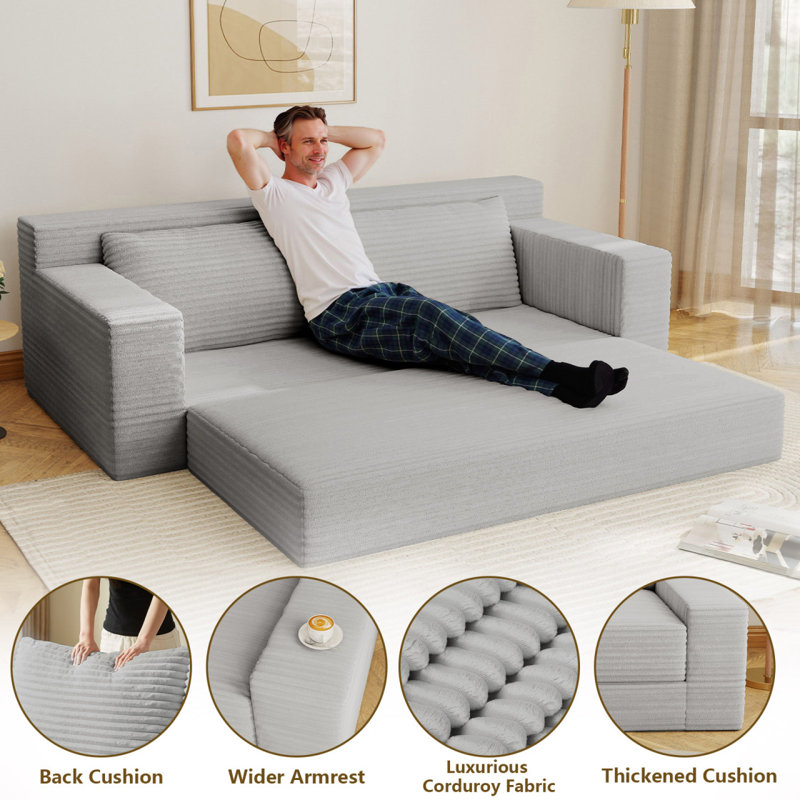 70.87" Loveseat Sofa, Comfy Deep Seat Sofa Bed, Modern Small Corduroy Couch For Living Room, Apartment, Sofa In A Box, No Assembly