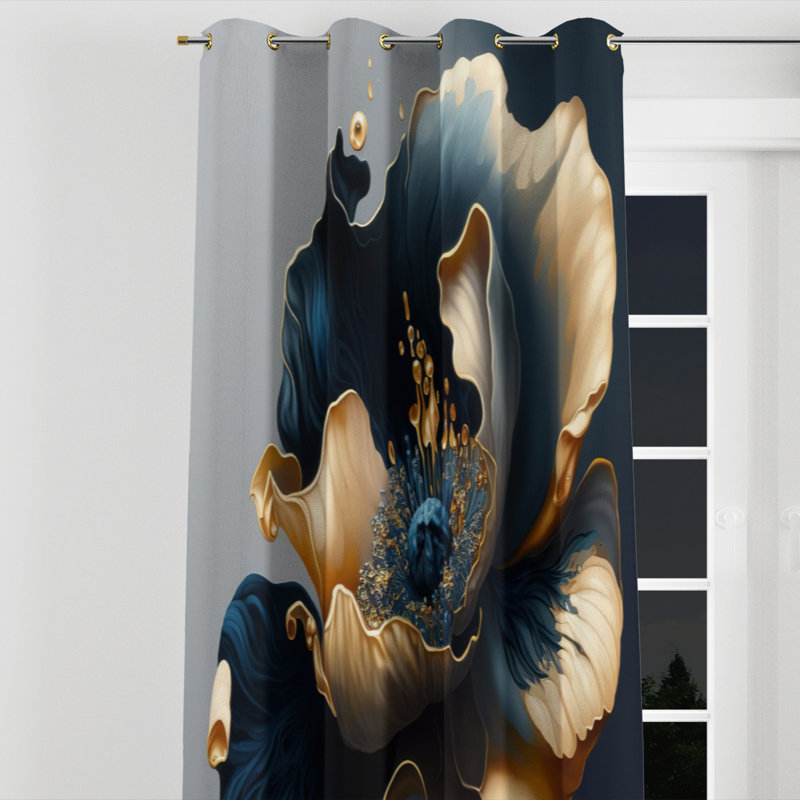 Coomer - Rideau à œillets en velours floral - 1 panneau, l 52" x L 95", Œillets dorés