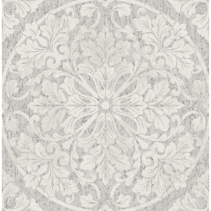 Rouleau de papier peint médaillon Poulan L 32,8 pi x l 20,5 po, Gris / Blanc
