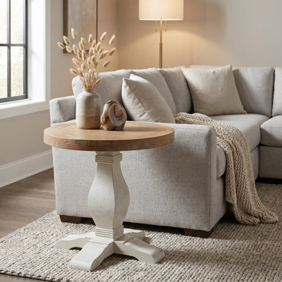 Sarcoline Solid Wood Round Pedestal End Table