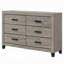 Commode Rachy, 6 tiroirs avec poignées noires, gris clair Farmhouse