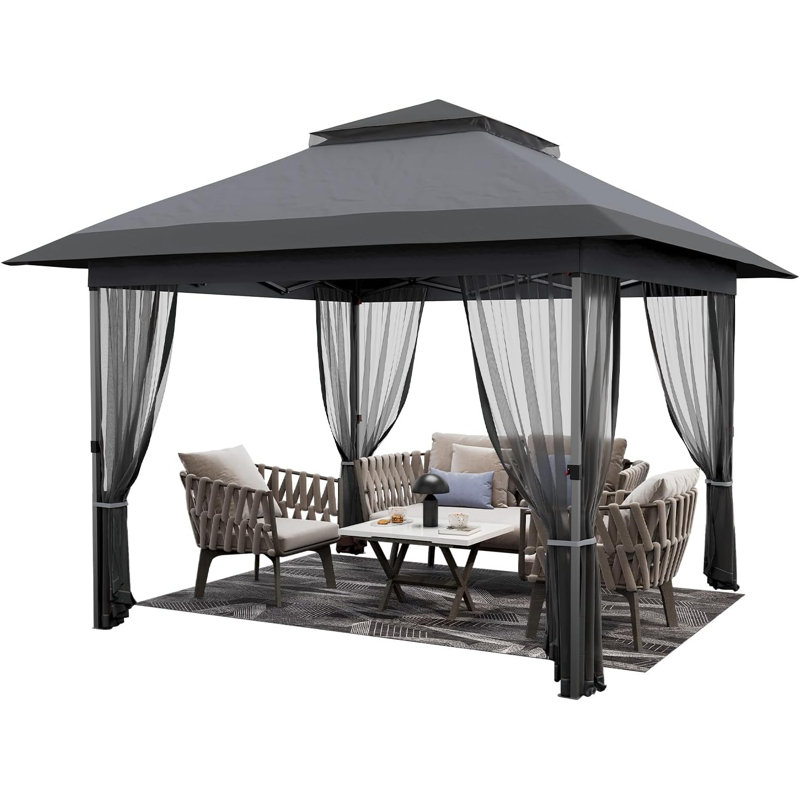 10X12 Ft Pop-Up Gazebo Canopy Tent With Mosquito Netting, Wheeled Carry Bag, For Lawn, Garden & Backyard - Gray (On Clearance)
