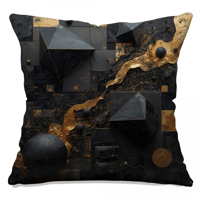 Coussins décoratifs noirs et noirs à motif géométrique abstrait, 26 x 26 pouces