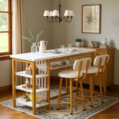 Euphemie 2 - Person Counter Height Bar Table Set with 2 Upholstered Stool Chairs