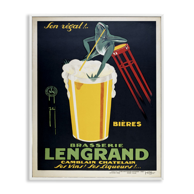 «Antique Frog & Beer», art de la giclée par Marcus Jules, H 30 po x l 24 po, Estampe numérique encadrée blanc bord de mer