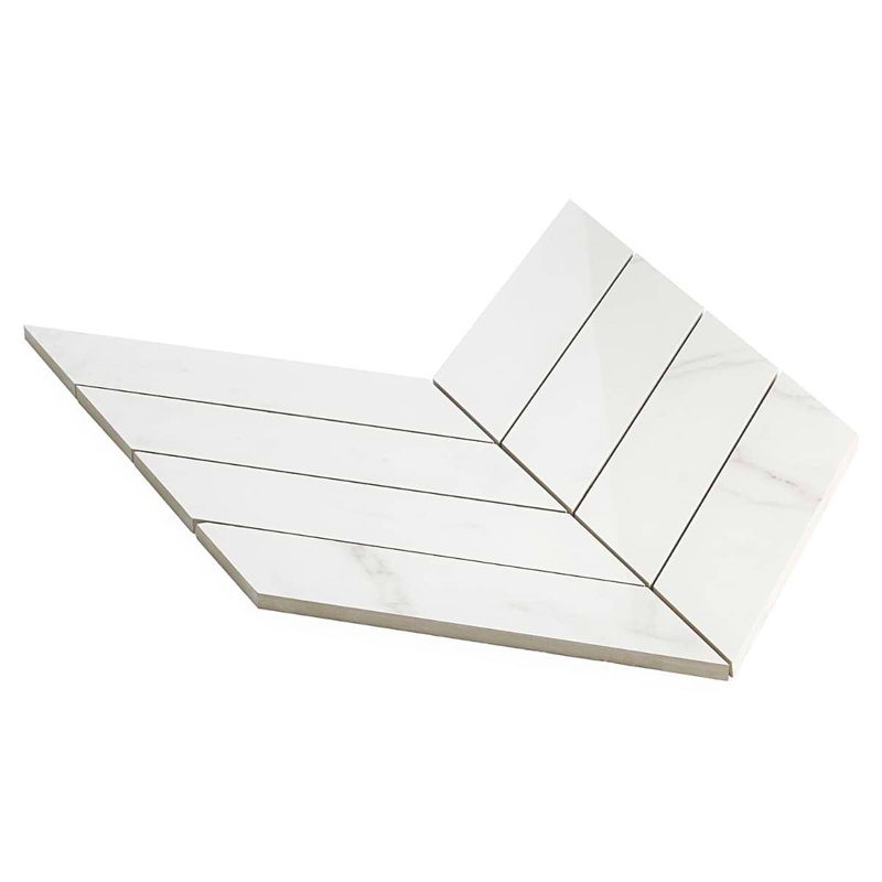 Dreamstone 2X8 Chevron Polished Porcelain Mosaic, Statuario Venato