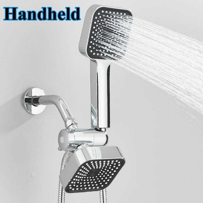 Ensemble pommeau de douche carré Mosson de 10 cm et douchette à main avec inverseur et flexible de 150 cm, chromé