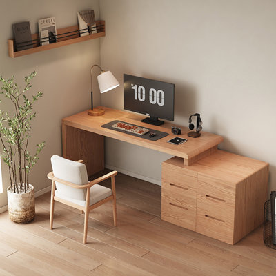 Bureau d'écriture entièrement en bois massif avec armoire de rangement et petite table d'étude Mid-Century
