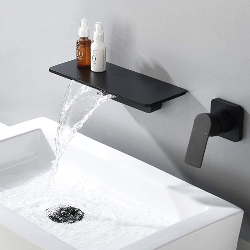 Matte Black Waterfall Bathroom Sink Faucet - Brass, Single For Convenient Water Temperature And Flow Management, Compact Installation Excellent Brass Build, Smooth & Setting, Tidy