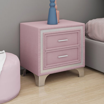 Contemporary Nightstand with 2 Drawers, Silver Glitter Trim and Sleek Metal Legs