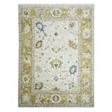 Blu Wool Oriental Area Rug in Neutral