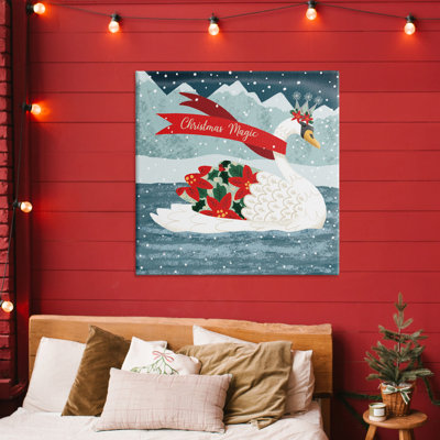 Toile de Noël «Christmas Magic Enchanted Swan», conception par Jilly Jack Designs