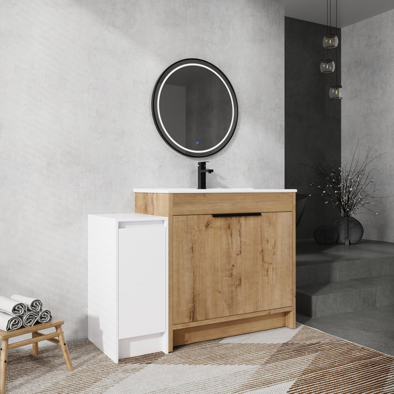 Meuble-lavabo autoportant 36 po avec lavabo en céramique 36 po Modern, Café clair