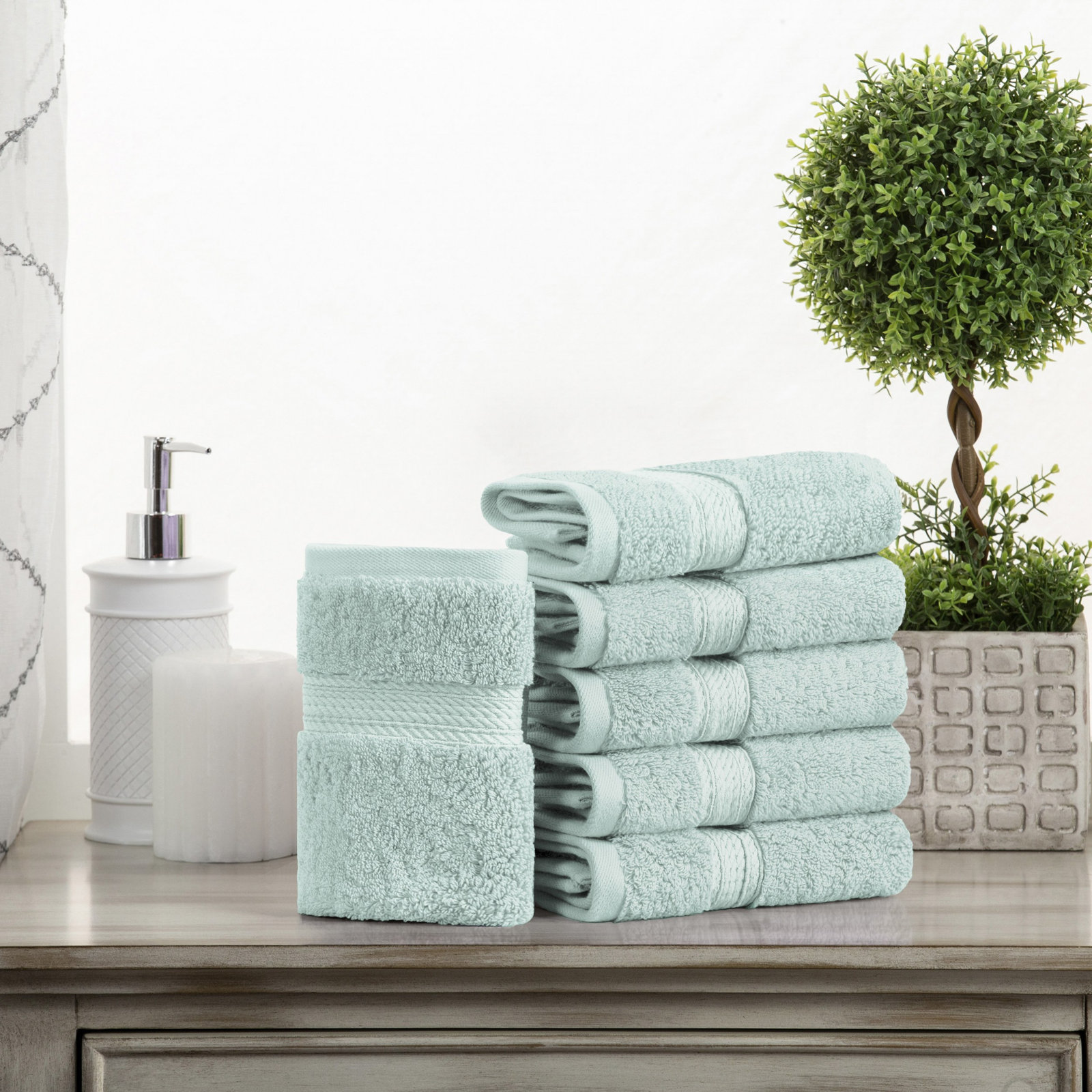 Egyptian Cotton Washcloth Set, Sea Foam, Washcloth - 6 Pack