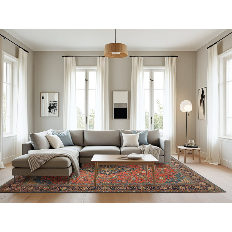 Tapis décoratif rouge à motif oriental Eileen, Rectangle 8 pi x 10 pi