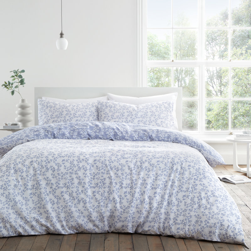 Shadow Leaves 200 Thread Count Cotton Duvet Cover Set, Super King Duvet Cover + 2 Standard Pillowcases, Blue