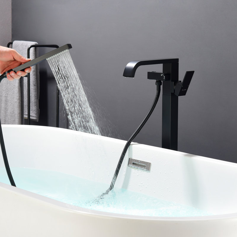 1 Handle Floor Clawfoot Tub Faucet with Diverter, Black
