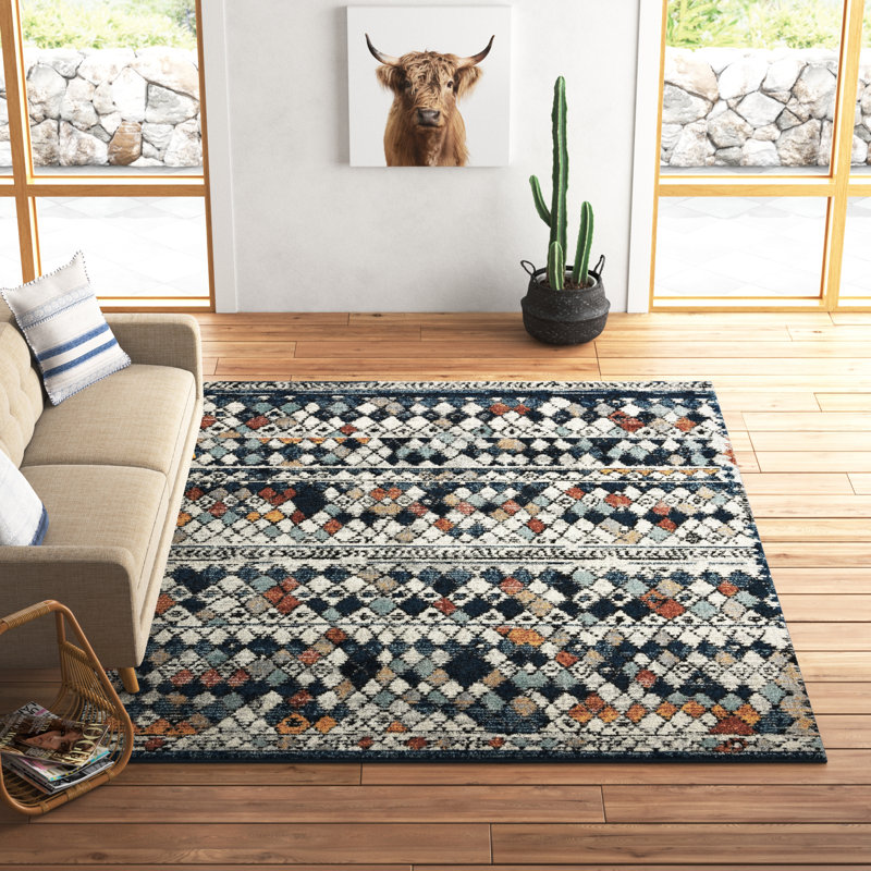 Tapis bleu marine / beige Allenvale, Rectangle 5 pi 1 po x 8 pi