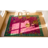 Antique Chinese - Art Deco Medium Wool Green, Purple Rug