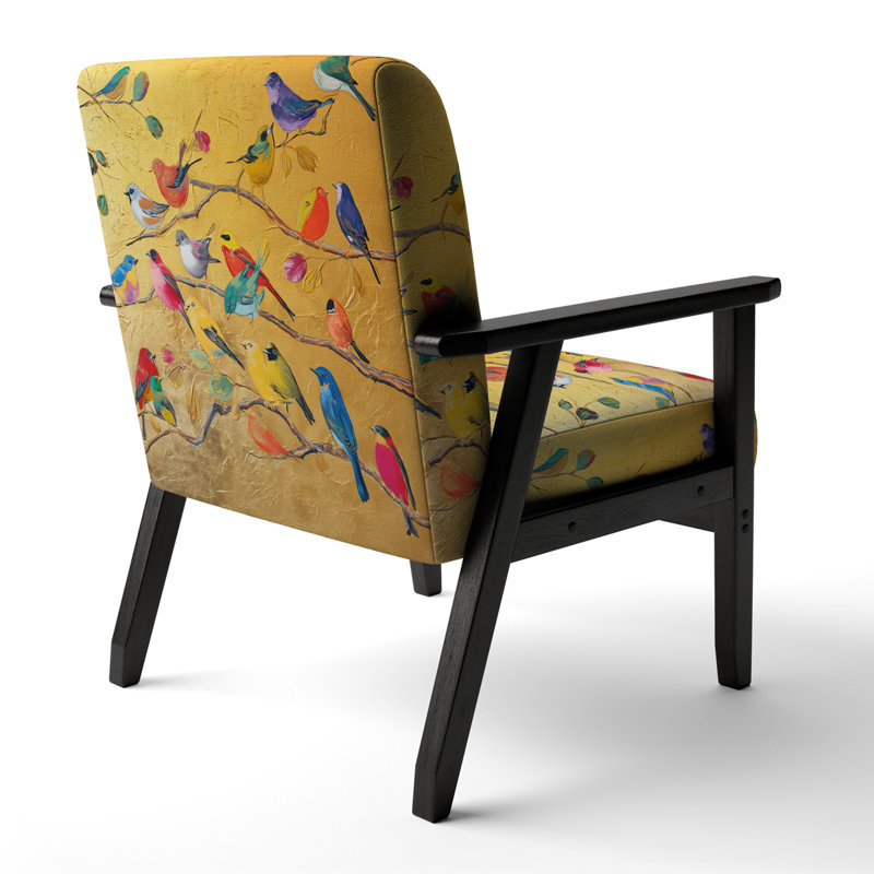 Fauteuil rembourré en velours multicolore Bird On Tree, Mélange de polyester orange, Noir