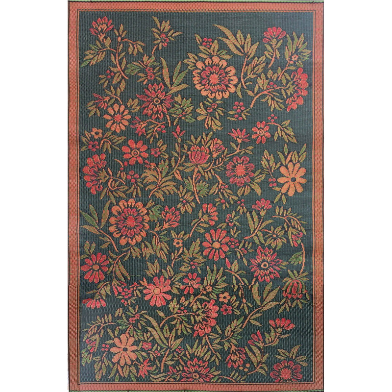 Tapis d'extérieur Wildflower, vert forêt, tapis réversible pour terrasse, porche, terrasse, Rectangle 4pi x 6 pi