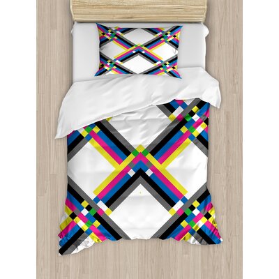 Psychedelic Geometric Composition with Zigzag Chevron Lines Squares Digital Grid Duvet Cover Set -  Ambesonne, nev_36572_twin