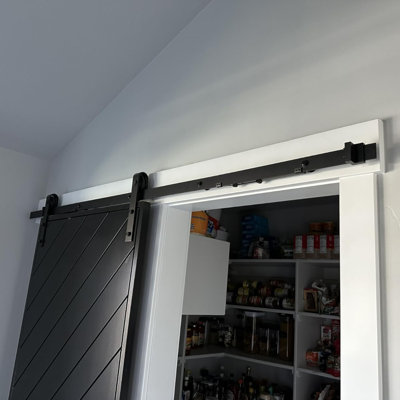 6 FT Heavy Duty Barn Door Hardware Kit for 34"-36" Wide Single Door, With Floor Guide & Pull Handle, Matte Black