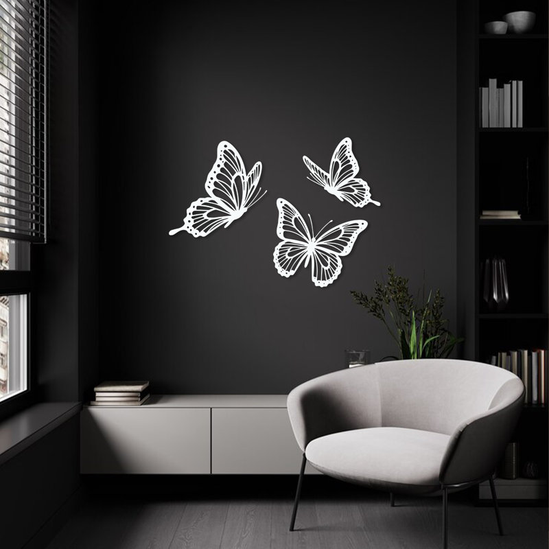 Butterfly Harmony, art mural, 24" + 22" + 22", Noir