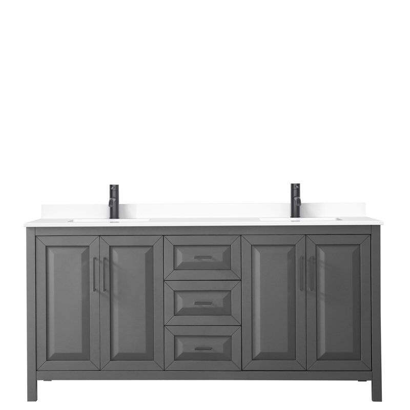 Ensemble de meuble-lavabo double 72 po Daria, Marbre de culture blanc, Gris foncé, Noir mat
