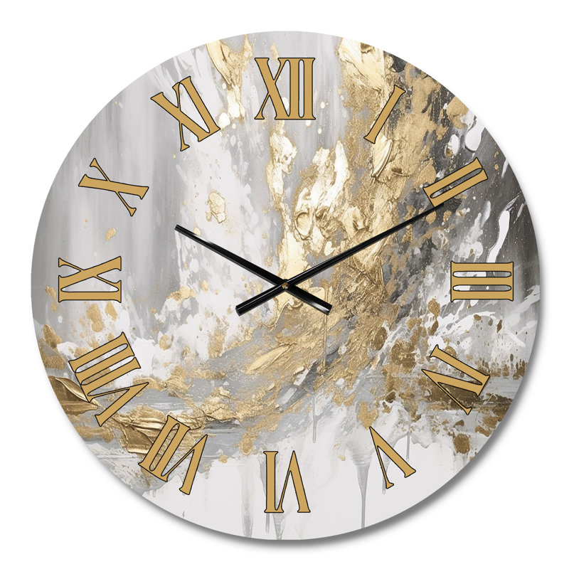 Horloge murale abstraite en or et blanc, Médium