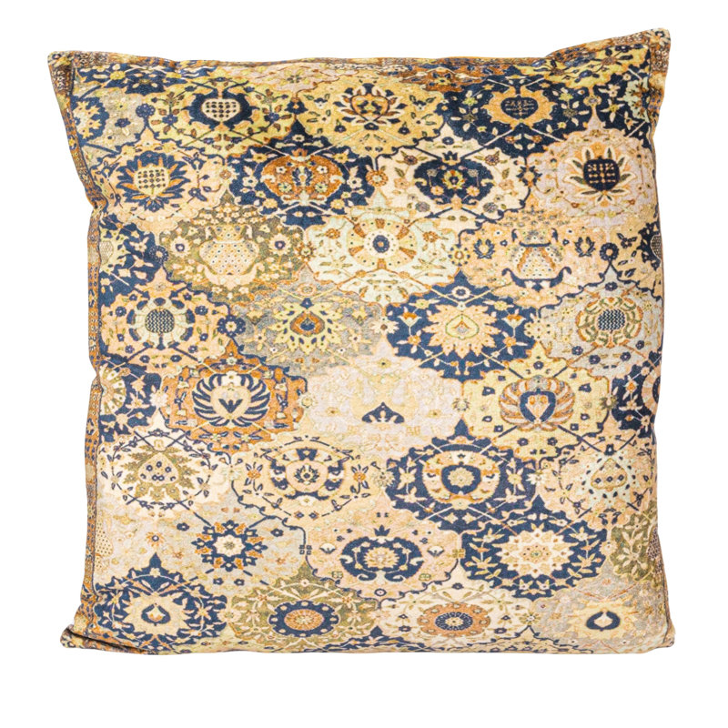 Multicolor Cotton Velvet Square Pillow with Printed Design, 20"