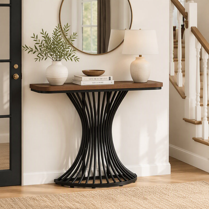 Console de 39 pouces, table d'appoint avec base géométrique en métal