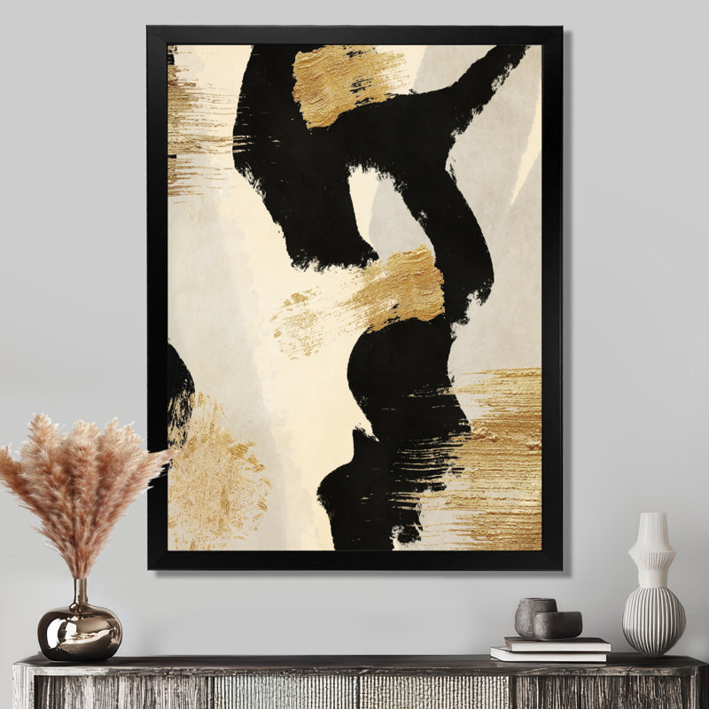 Abstrait Glam Collage, peinture sur toile - Collage II, H 44 po x l 34 po, Avec cadre, Noir