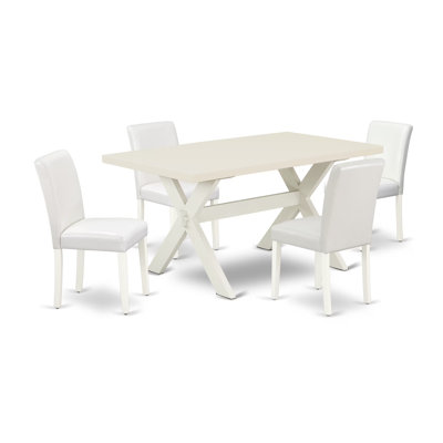 54835F0FEB474CCE8CEAC98591DD0745 5-Piece Kitchen Table Set with Dining Table - 4 PU faux Leather Dining Chairs (linen white Finish)