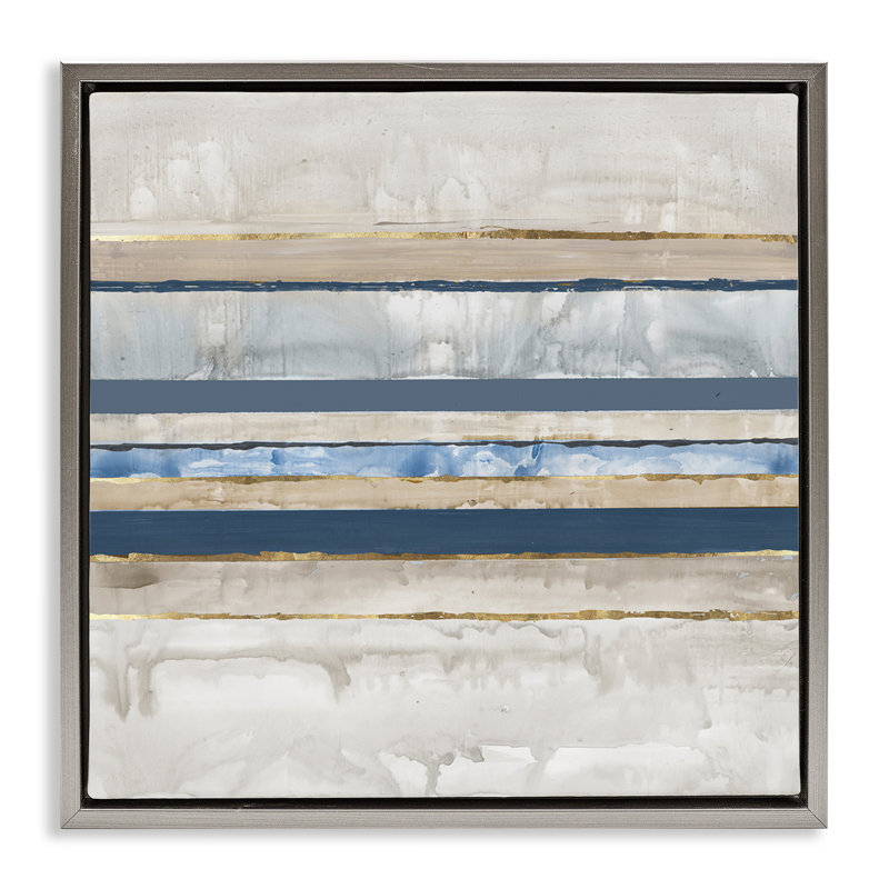 «Nautical Tone Stripes» par Lera, Cadre flottant gris lustré, H 18 po x l 18 po
