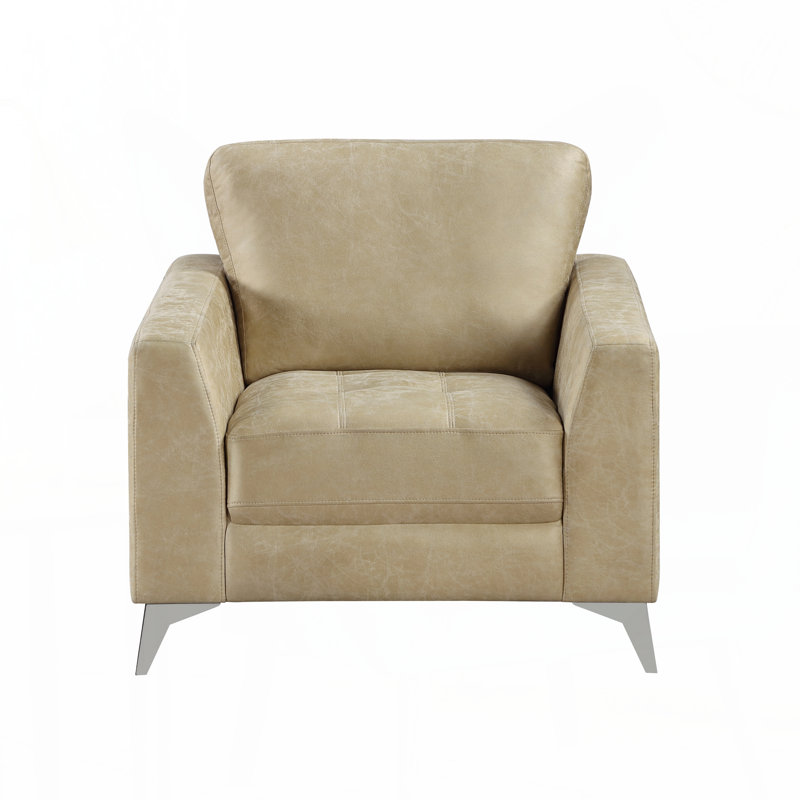 Revêtement en microfibre polie sable teinté Chaise élégante de style moderne 1pc Mobilier de salon en bois massif Pieds en métal à finition argentée