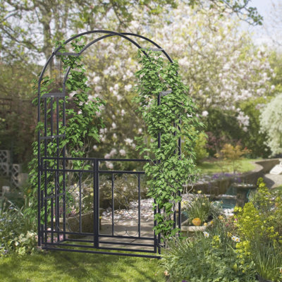 81" Metal With Locking Gate, Suitable For Climbing Vines And Party, Grey Garden Gate Double Doors, Wedding 81