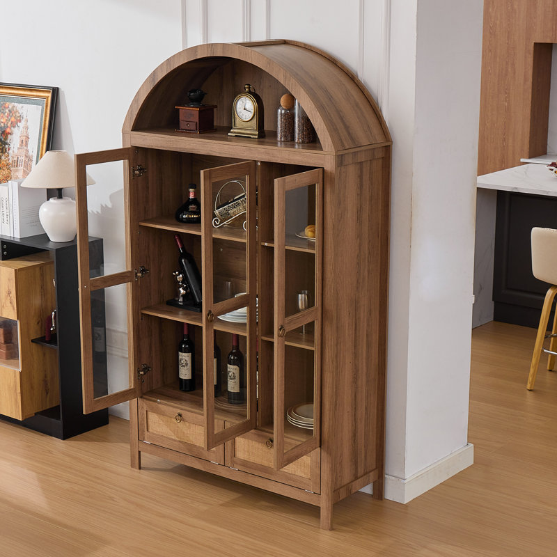 75" Tall Arched Storage Display Cabinet, Brown