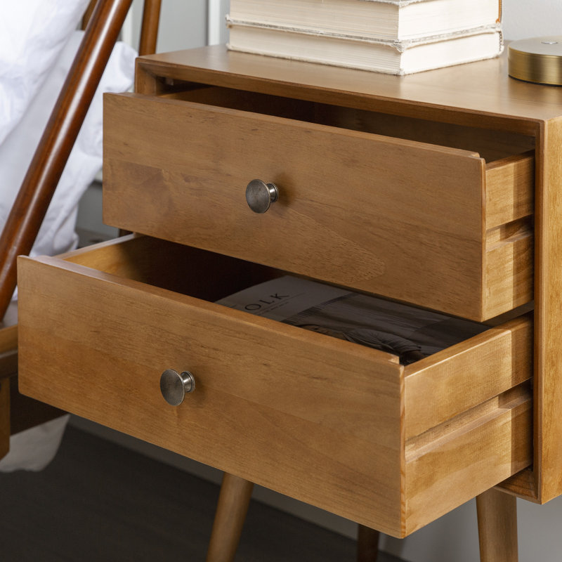 Table de chevet 2 tiroirs en bois massif Gertz, Caramel