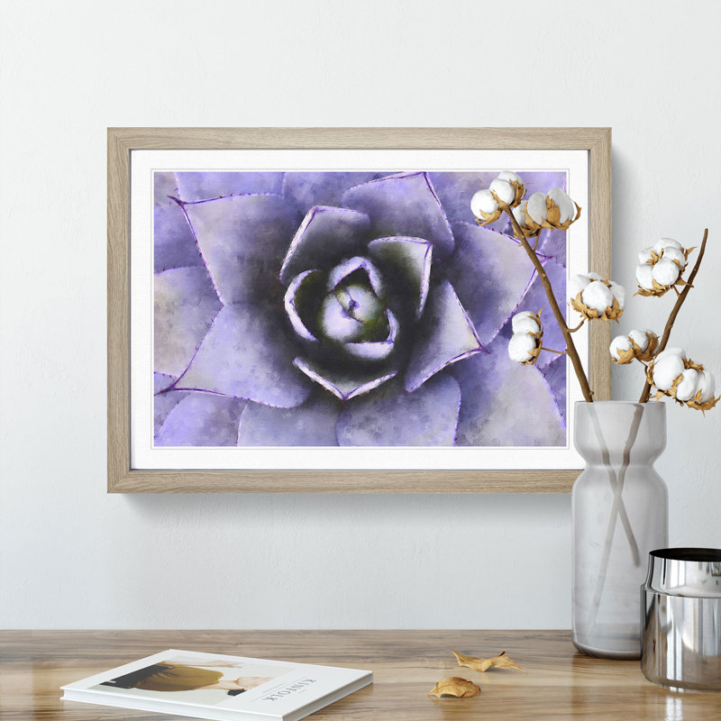 Lilac Succulent Plant - Picture Frame Graphic Art Print, 24cm H x 33cm W x 2cm D, Oak Framed