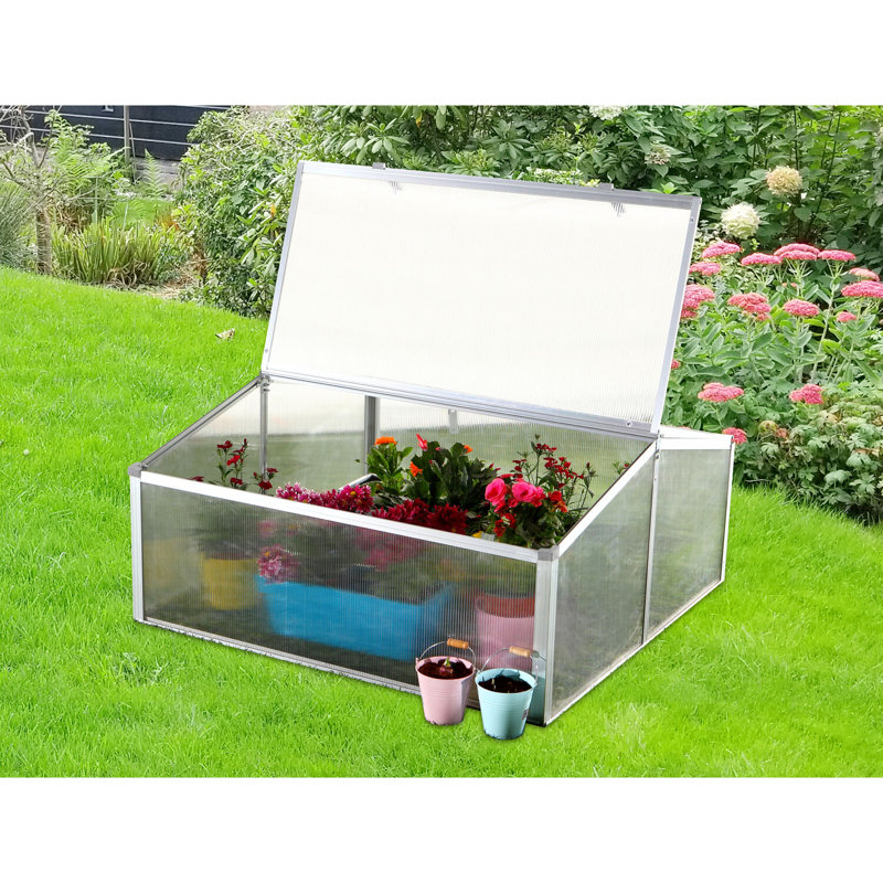Hanover 39-Inch Double Garden Bed Cold Frame Mini Greenhouse with Adjustable Roof Ventilation