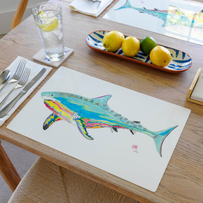 Ensemble de 4 napperons psycho requin - décor océan nautique