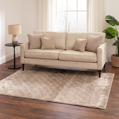 Geometric Dark Beige Silky Glam Area Rug Elguja – Ultra Soft
