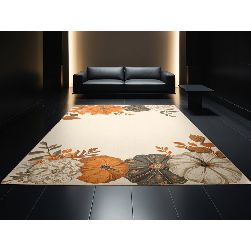 Tapis abstrait moderne et contemporain lavable à la machine Merrionette Halloween - reliure beige, 5 x 7