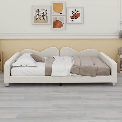 Sherpa Fabric Sofabed, Full Size Upholstered Daybed With Cloud-Shaped Backrest, No Box-Spring Needed