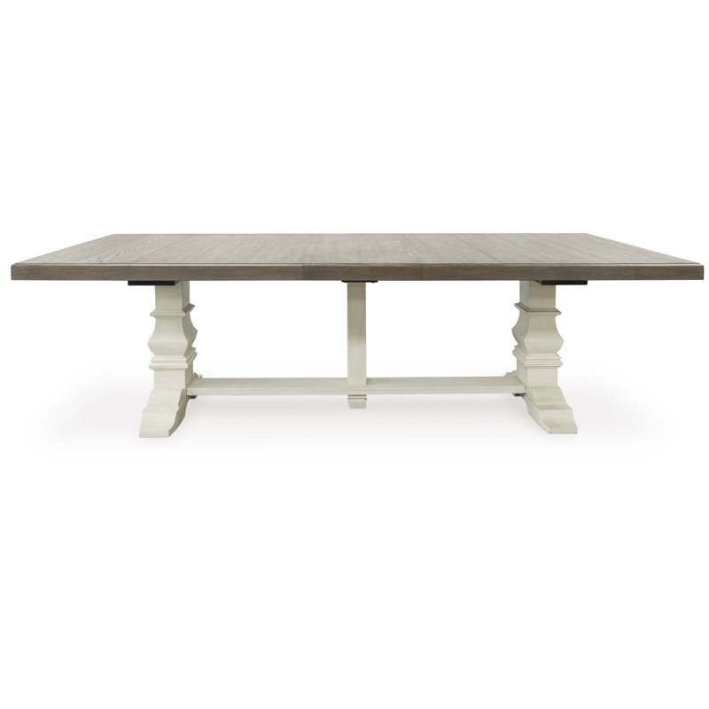 Weathered Gray and Antiqued White Extendable Wood Dining Table
