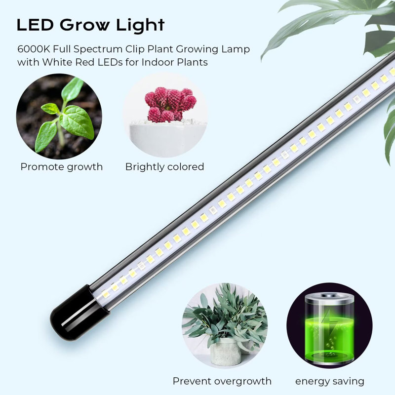 Éclairage de croissance à 2 tubes DEL avec spectre complet pour les plantes d'intérieur de l'iPower, col de cygne réglable, 5 niveaux d'intensité, 3 modes de minuterie automatique, blanc, paquet de 1