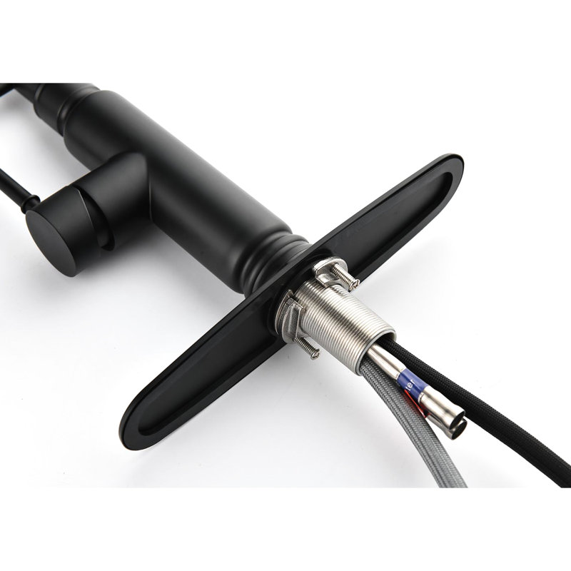 Robinet de cuisine rétractable en acier inoxydable noir mat, buse rotative à 360 °, 3 modes de sortie d'eau, réglage simple de la température et du débit, robinet à capteur de mouvement avec jet, options de rotation, facile et