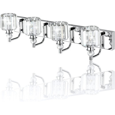 Luminaire de salle de bain en cristal 4 lumières avec finition en acier inoxydable, prise E26, installation câblée pour installation murale Ralbay